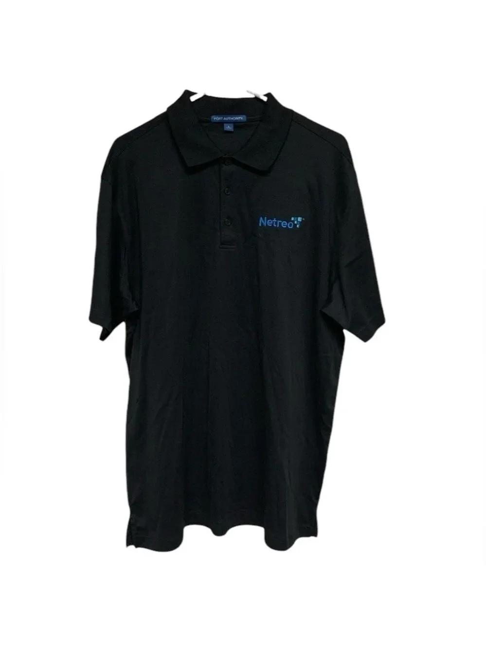 Port Authority mens black polo branded Netreo short sleeve size L Large NEW NWOT